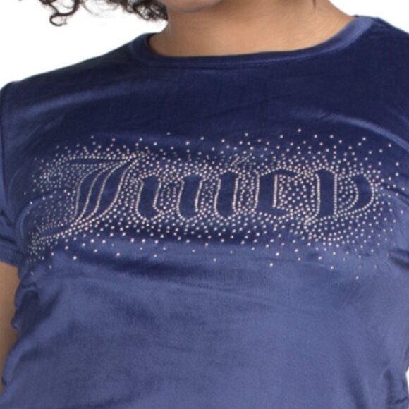 JUICY COUTURE Velvet Fleece Lounge Fitted Tee And Pants Set With Rhinestone Deta - Picture 3 of 3